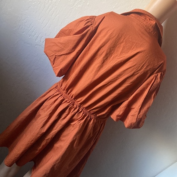 And Now This Women’s Burnt Orange Bell Ruffled Mid Sleeve Dress - Picture 7 of 9